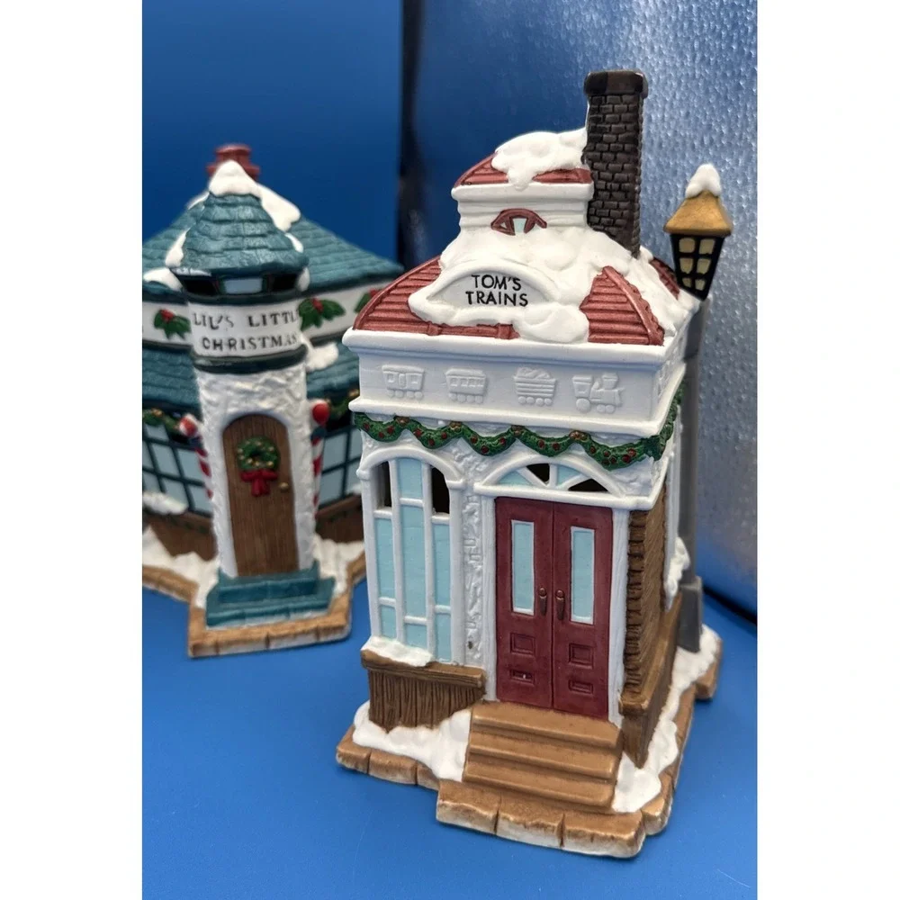Vintage 1990's Mercuries Christmas Village -set Of 5 Stores w/ Light Cord